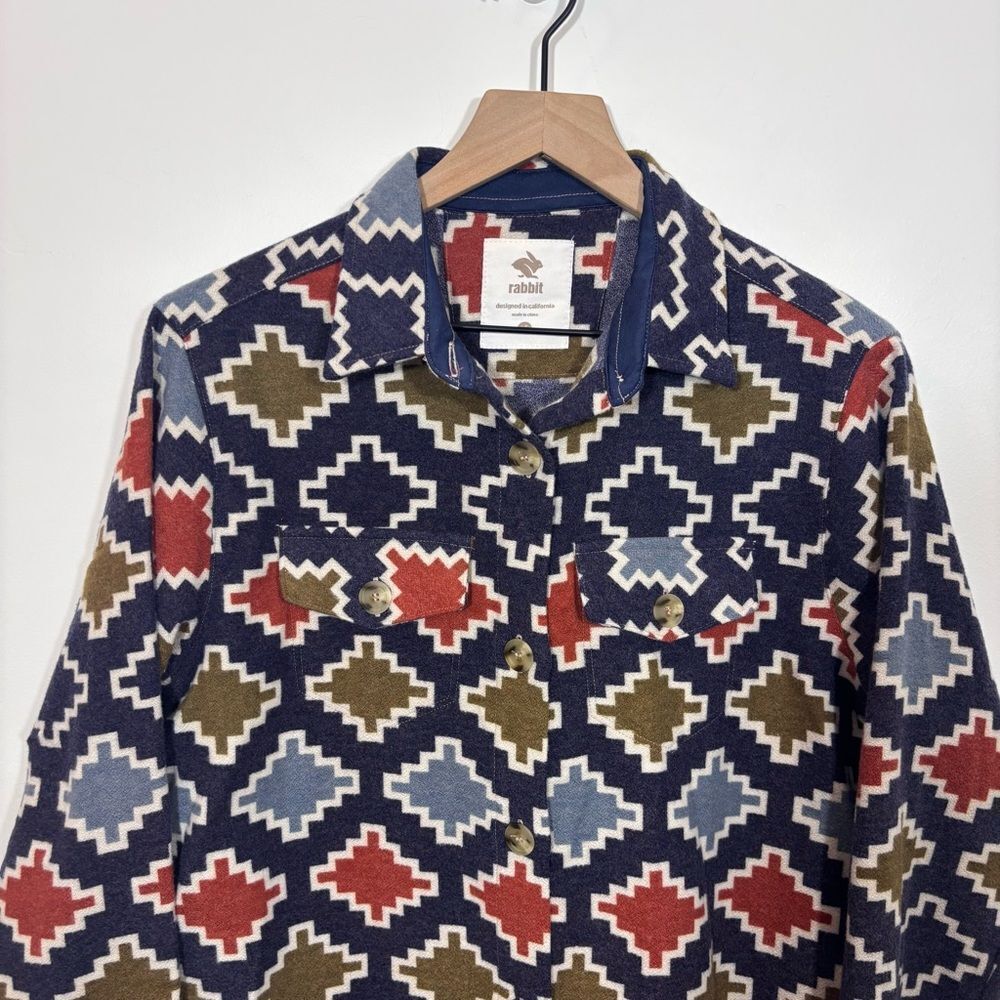 Rabbit High Country Ls Wool New With Tags Size Large Blue Stairstep Diamond — image 7 of 8